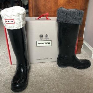 Hunter boots with two pairs of knit socks